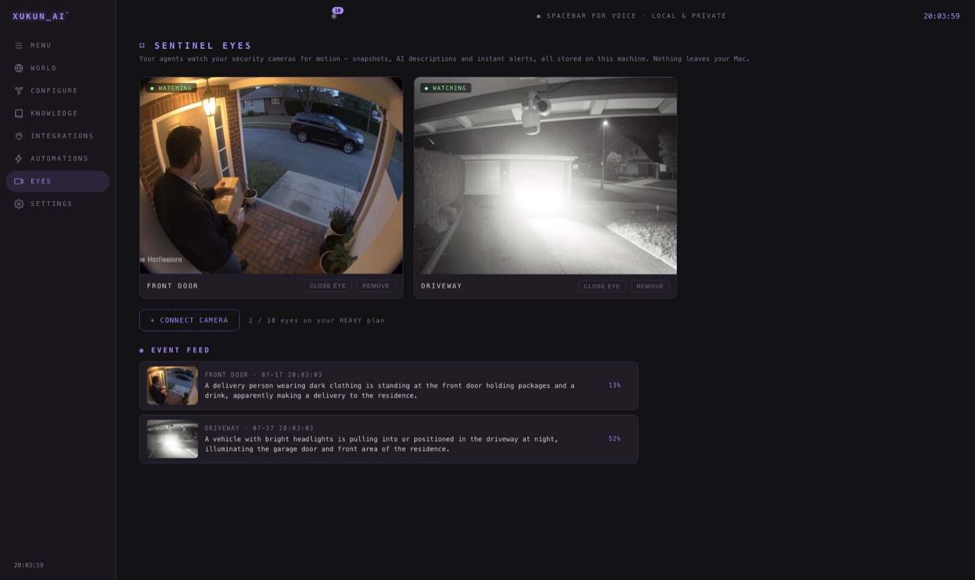 SENTINEL EYES — security cameras with AI event descriptions